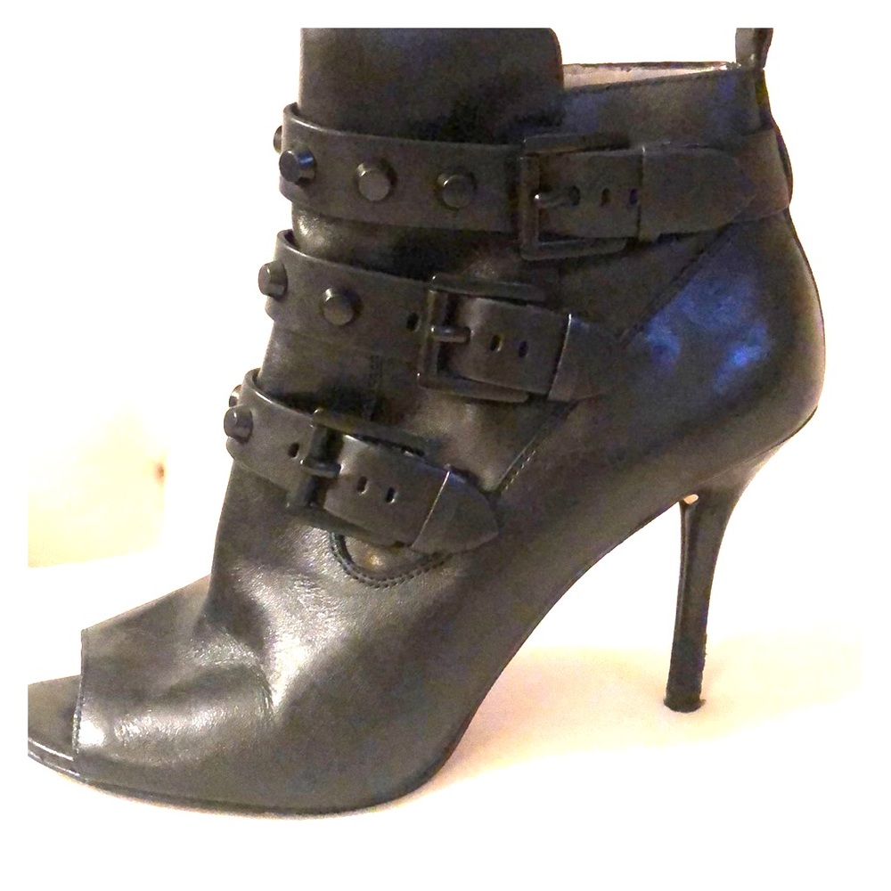 Black leather booties